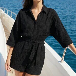 NWT $85 BILLY J Angie romper black textured abstract 6 /M